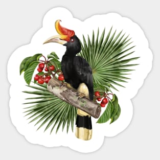 Illustration Hand drawn of Hornbill bird and flowers. Sticker